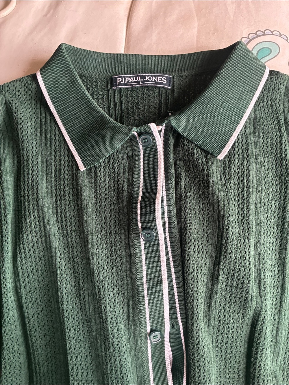 Women's Dark Green Button-Front Polo Shirt with White Trim